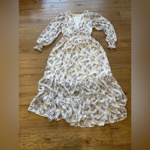 Altar'd State White and Purple Floral Long Sleeve Dress